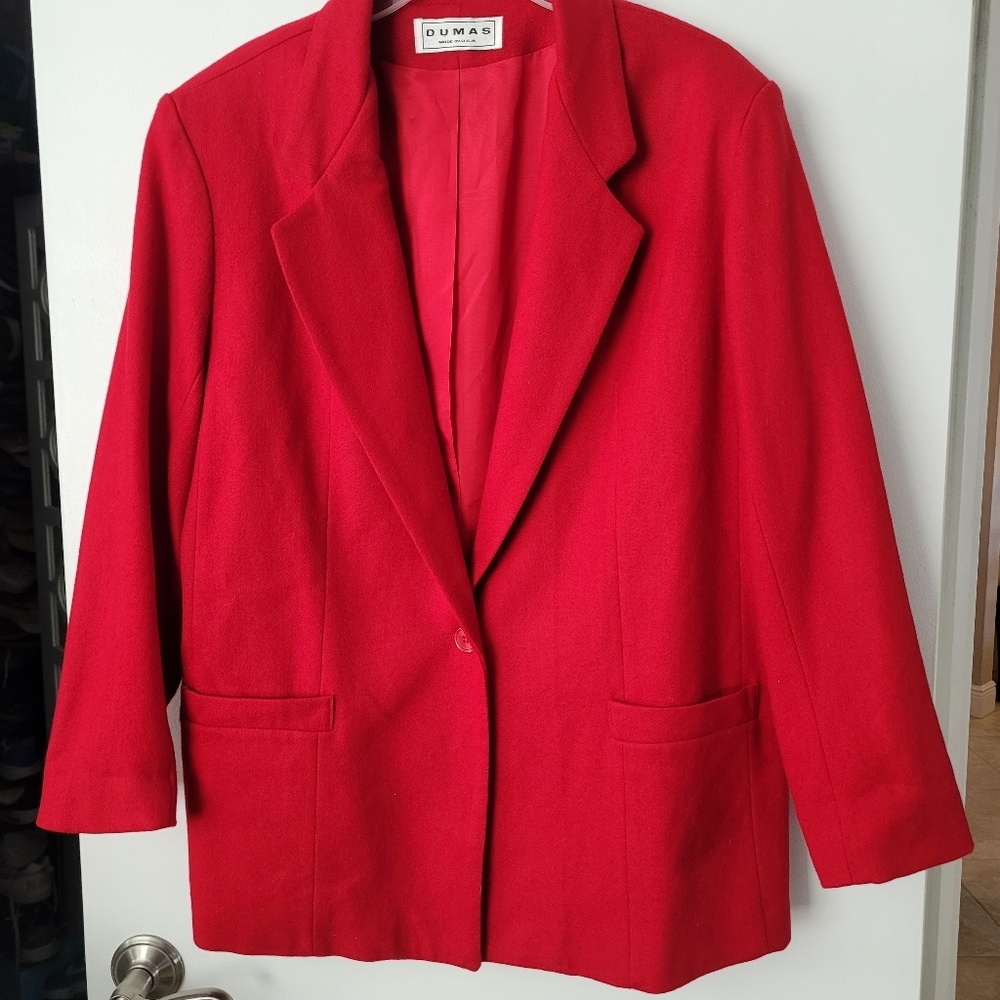 Vintage Dumas Wool Blazer Womens Size 14 Red USA Career Business Jacket Holiday